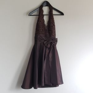 Brown Halter Cocktail Dress